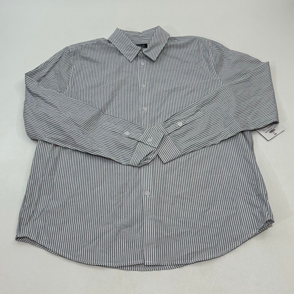 Abbott Elementary Button-Up Shirt Gray White Stripe, Size Large